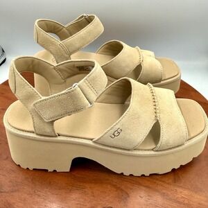Ugg New Heights Ankle Strap Platform Sandals W 10 Mustard Seed Chunky 1167475‎